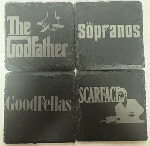 Juego grabado láser posavasos de pizarra Scarface Soprano, El Padrino, Goodfellas, Scarface - Imagen 1 de 7