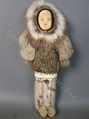 RARO DE COLECCIÓN Antigua Muñeca Esquimal Esquimal de Alaska Piel Cuero Ocultar Piel Figura Sin Reserva Foto 1 de 4