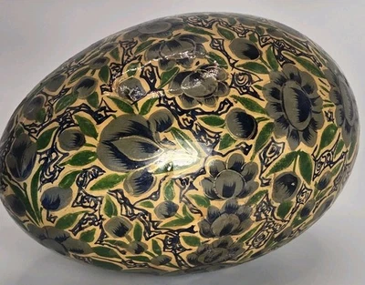 Hand-Painted Kashmiri Papier-Mâché Floral Egg • Lacquer Art Décor - Image 1 of 4