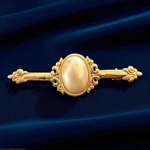 Trauer Brosche Victorian Revival Gothic goldfarben 1983 Lasting Memory Vintage - Bild 1 von 9