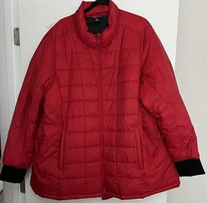 Swiss Tech Packable Mid Length Puffer Coat Women's Size 3X Red Hood - Picture 1 of 6