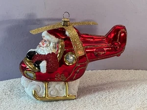 Christmas ornament blown glass Poland Santa flying helicopter Impuls AA247 - Picture 1 of 7