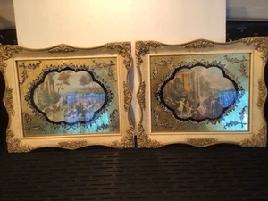 Coppia di quadri con cornice anni '60 Hollywood Regency in finitura "anticata". Leggi - Foto 1 di 7