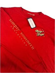 Simply Southern Girls Merry & Bright Gold Sparkle Santa Long Sleeve Shirt L NWT - Picture 1 of 6
