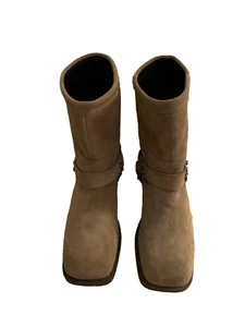 Zara Kurz Stiefel Damen Winter Leder Wildleder Farbe Grau EU 37 US 6,5 NEU - Bild 1 von 9