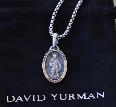 Ожерелье David Yurman амулет святого Франциска из чистого серебра с коробкой 2,7 мм 22 дюйма - Изображение 1 из 4