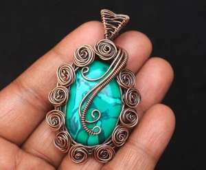 Colgante Flor Rosa Malaquita Piedras Preciosas Alambre Cobre Envoltura Joyería Regalo de Nacimiento N307 - Imagen 1 de 12