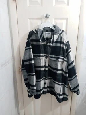 Antigua Chaqueta de Franela a Cuadros Búfalo Azul Marino Negro Blanco Para Mujer’s 3XL Abotonada Foto 1 de 4