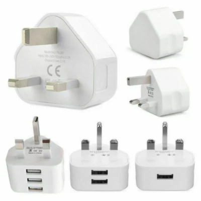 Cargador de pared adaptador de enchufe USB de 3 pines de red 1-3 puertos para teléfono tableta lote de enchufes del Reino Unido - Imagen 1 de 4