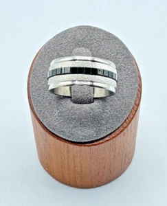 Nice Textured Stainless Steel Black Onyx Band SZ.11 ~ #254 - Picture 1 of 5