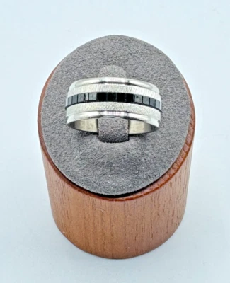 Nice Textured Stainless Steel Black Onyx Band SZ.11 ~ #254 - Image 1 of 4