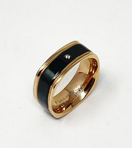Structure Men’s Stainless Steel Black Enamel Crystal Square Band Ring Size 10.5