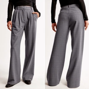Abercrombie & Fitch Sloane Tailored Wide Leg Pant in Grey Plaid Size 28 - Picture 1 of 7
