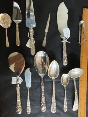 KIRK  REPOUSSE STERLING FLATWARE SET 12  SERVERS ALL   GREAT SHAPE HAND POLISHED - Image 1 of 3