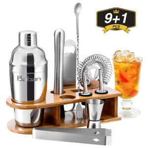 10x Cocktail Shaker 750ml Edelstahl Set Zubehör Barkeeper Kit Mixer mit Ständer 