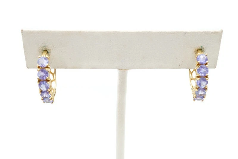 10k Yellow Gold Iolite Hoop Earrings - Image 1 of 4