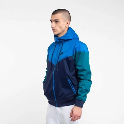 Veste Nike Vintage Super Rare Windrunner Heritage Bleu Vert Nylon Glanz Grande - Photo 1/4