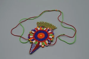 Indigenous Beaded Necklace Leather Medallion BC Native First Nations Ceremonial - Picture 1 of 15