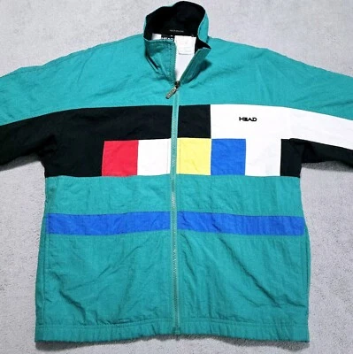Chaqueta cortavientos vintage Head Sportswear colorida para hombre S cremallera completa años 80 90 Foto 1 de 4