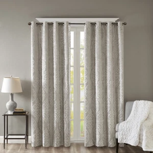 SunSmart Mirage Knitted Jacquard Damask Total Blackout Grommet Top Curtain - Picture 1 of 53