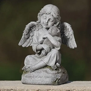 MEMORIAL ANGEL WITH TEDDY BEAR GARDEN STATUE - Picture 1 of 1