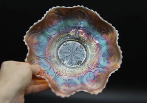 1915-1920 FENTON Carnival Glass Peach Opal Dragon & Lotus 9" Bowl Made in USA - Picture 1 of 7