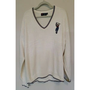 Vintage Isle Of Cotton Golf Sweater V-Neck Embroidered Textured Print XLT USA - Picture 1 of 12