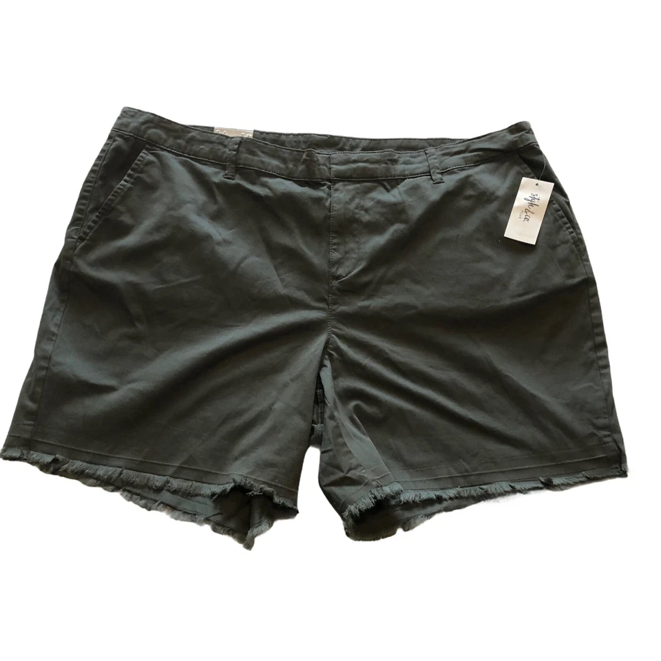 Style & Co Chino Cotton Mid Rise Fringed Hem Shorts Sz 18w Dark Green