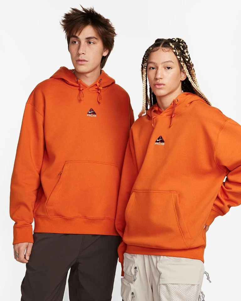 NIKE AIR ACG HEAVYWEIGHT POPOVER FLEECE THERMA-FIT HOODIE CAMPFIRE ORANGE L