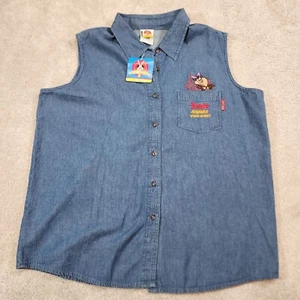 Vintage 90s Looney Tunes Tasmanian She-Devil Denim Cotton Vest Women's Sz 18/20 - Picture 1 of 11