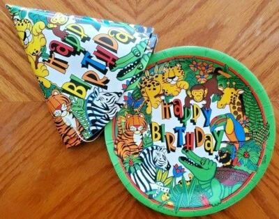 丛林动物野生动物园主题盘 (4) 和派对帽 (2) — 第 1/4 张图片