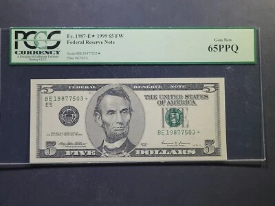 1999 U.S. $5 FRN - STAR NOTE - Fr. 1987-E* - GEM MS-65 PPQ (PCGS) - Image 1 of 4