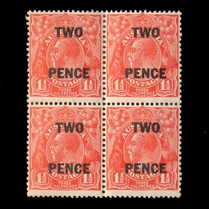 AUSTRALIA 1930 KGV Sc 106 1-MH 3-MNH VF Surcharge Overprinted Block CV$15 - Picture 1 of 2