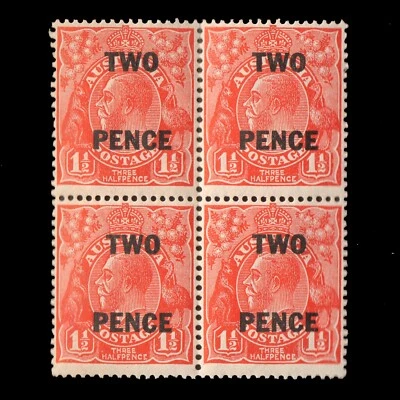 AUSTRALIA 1930 KGV Sc 106 1-MH 3-MNH VF Surcharge Overprinted Block CV$15  - Image 1 of 2