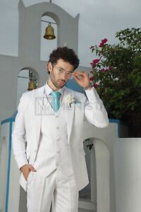 Menista Custom Tailored White Three Piece Slim Fit Men Suit for Groom &Wedding