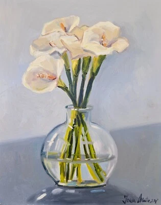 Pintura al óleo sobre tabla, "Callas en un jarrón", 40cmx50cm, firmada - Imagen 1 de 4