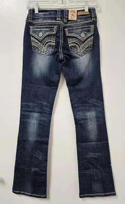 LA Idol Women Bootcut Jeans Bold Stitching Stretch Flap Pocket Dark Blue Size 1 - Image 1 of 4