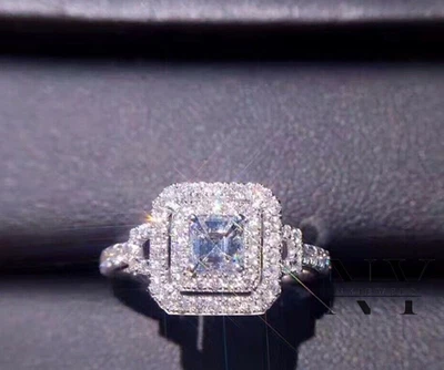 2.80 CT Asscher Cut Moissanite Double Halo Engagement Ring Solid 14K White Gold - Image 1 of 4