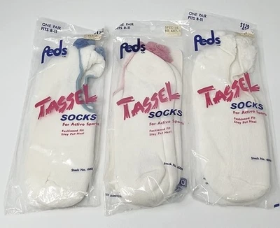 Vintage Lot 3 Peds Women Tassel Pom Pom Socks 80s Movie Prop Size USA Sz.8-11 - Image 1 of 4