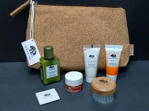 Origins Skin Care Set 5 Piece Travel Kit with Cork Fabric Bag & Cleansing Brush - Picture 1 of 8