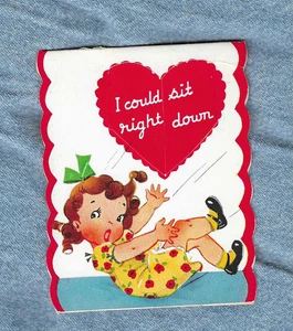 Vintage mechanische Herz A-MERI-KARTE Ich könnte direkt sitzen VALENTINSTAG Karte Mädchen A - Bild 1 von 4