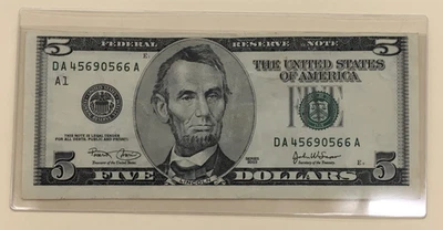 Series 2003 $5 Dollar Bill, Federal Reserve Note, Border Print Offset Error - Image 1 of 4