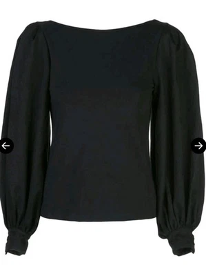 Mother Of Pearl Womens UK12 Black Puff Sleeve Blouse Top Organic Cotton — 第 1/4 张图片