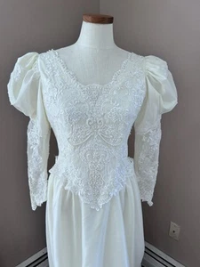 Vintage Gunne Sax Style 1980s Ivory Lace Wedding Dress -sz 6 - Picture 1 of 15