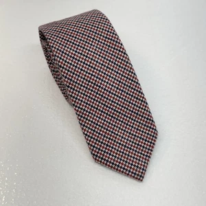 Cravatta AN IVY COPENHAGEN rosso blu pied de poule a quadri slim tessuto cotone preppy - Foto 1 di 7