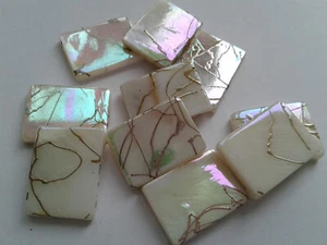 10 Irridescent Oblong Shell Beads. White & Gold/Lustred. 20mm. Crafts/Jewellery - Picture 1 of 17