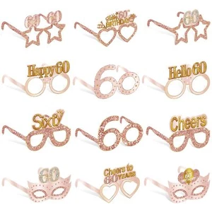 24PCS 60th Birthday Paper Eyeglasses Decorations for Women Pink Rose Gold Hap... - Picture 1 of 6