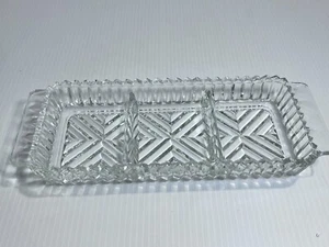 Vintage 3 Part Divided Clear Glass Relish Condiment Tray Dish Sawtooth Rim 10" - Picture 1 of 9