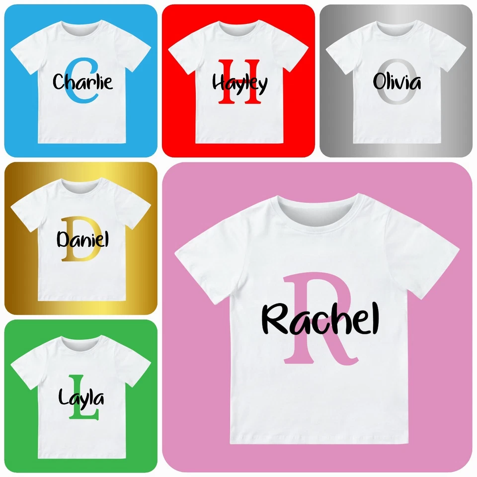 KEZZY'S GIFT SHOP Personalised Children's Kid's Name Text T-Shirt Boys Girls Birthday Gift
