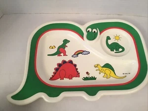 Piatto vintage Oneida dinosauro bambino plastica diviso cibo divertimento bambini vassoio 1987 - Foto 1 di 4